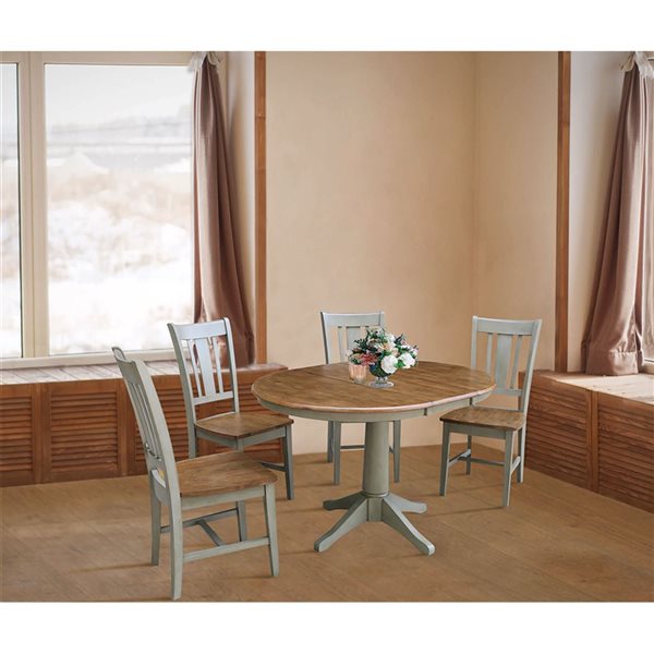 International Concepts 5-Pc 36-in Round Extension Dining Table Set w/ 4 San Remo Chairs - Distressed Hickory/Stone
