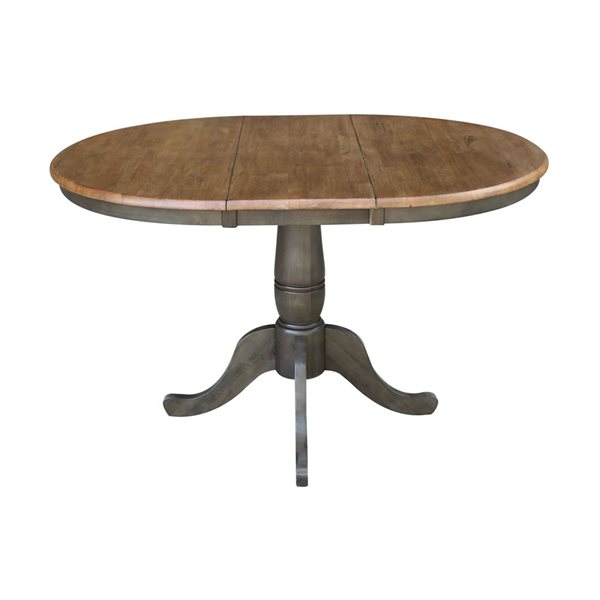 International Concepts 36-in Round Extension Dining Table w/ 4 Chairs - Hickory/Washed Coal