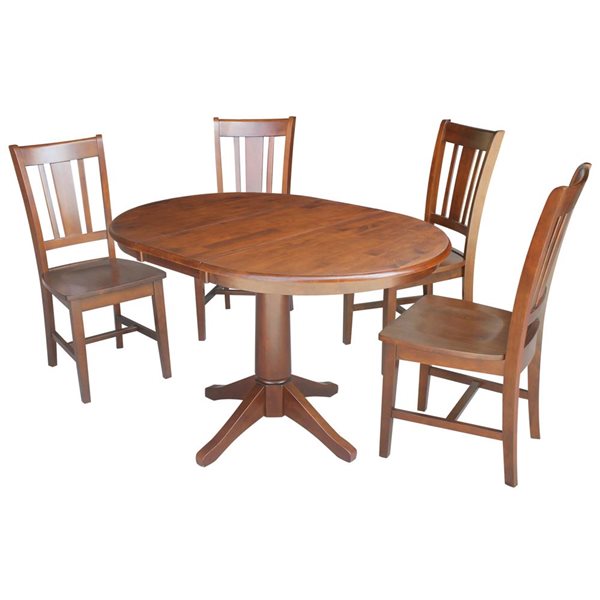 International Concepts 36-in Round Extension Dining Table w/ 4 Chairs - Espresso