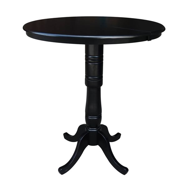 International Concepts 36-in Round Extension Dining Table 40.9-in Set w/ 2 X-Back Bar Height Stools - Black
