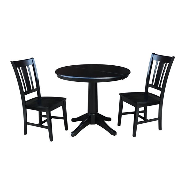 International Concepts 36-in Round Extension Dining Table Set w/ 2 San Remo Chairs - Black
