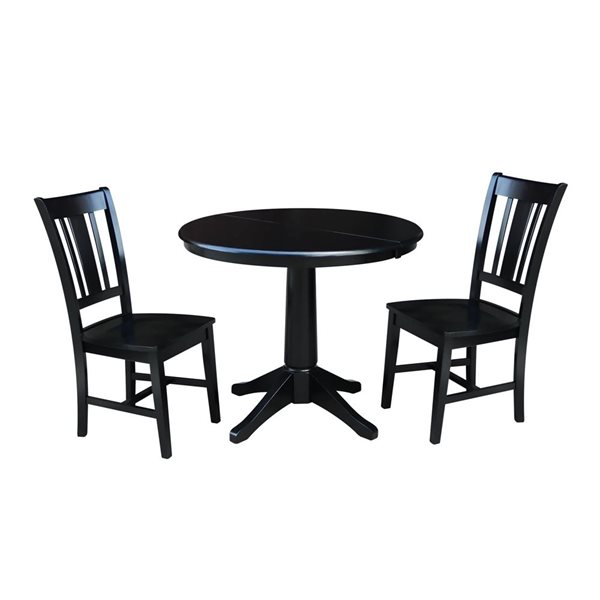 International Concepts 36-in Round Extension Dining Table Set w/ 2 San Remo Chairs - Black