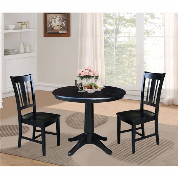 International Concepts 36-in Round Extension Dining Table Set w/ 2 San Remo Chairs - Black