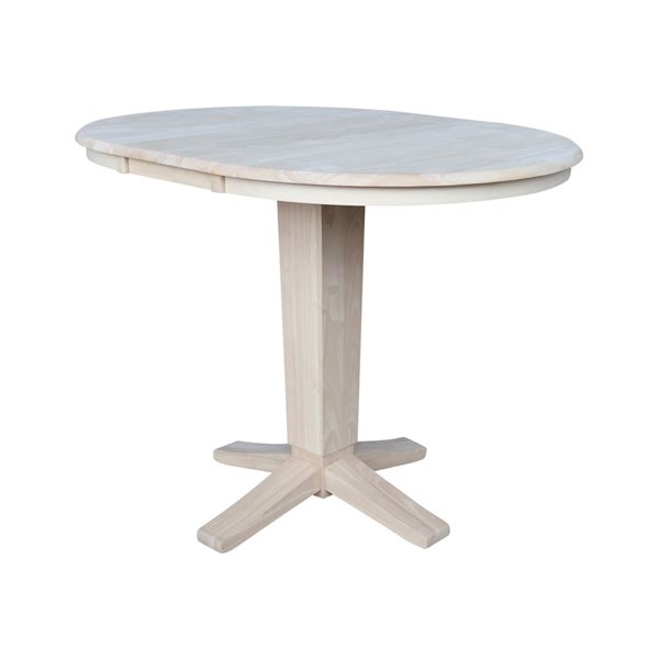 International Concepts 36-in Solid Wood Round Extension Dining Table w/ 4 Counter Height Stools - Unfinished