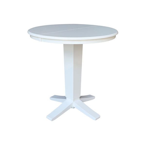 International Concepts 36-in Solid Wood Round Ext Dining Table w/ 2 Counter Height Stools - White