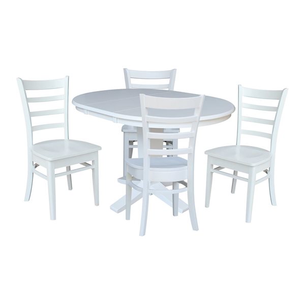 International Concepts 36-in Solid Wood Round Extension Dining Table w/ 4 Dining Chairs - White