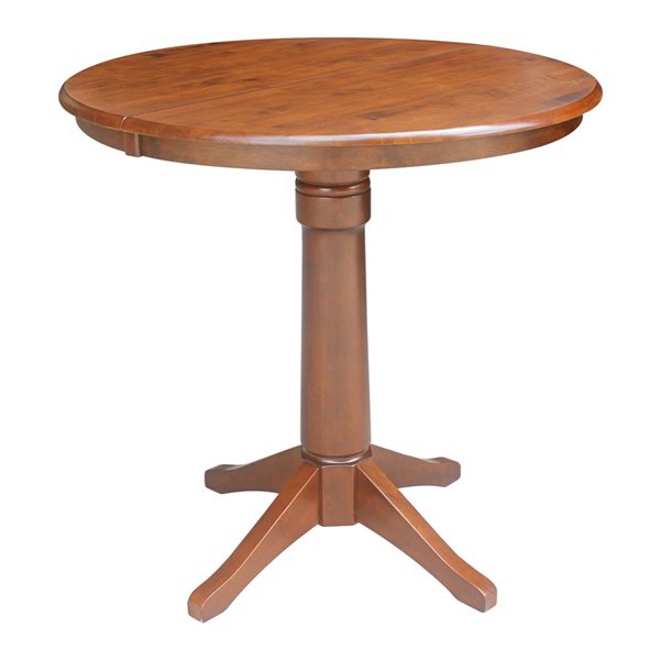 International Concepts 36-in Round Extension Dining Table w/ 2 Emily Counter Height Stools - Espresso
