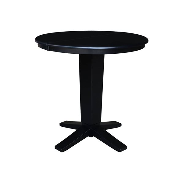 International Concepts 36-in Solid Wood Round Extension Dining Table w/ 2 Counter Height Stools - Black
