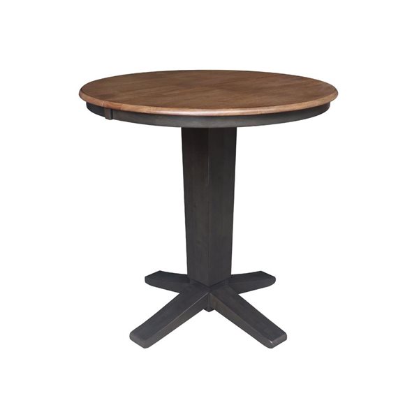 International Concepts 36-in Solid Wood Round Extension Dining Table w/ 2 Counter Height Stools - Hickory/Washed Coal