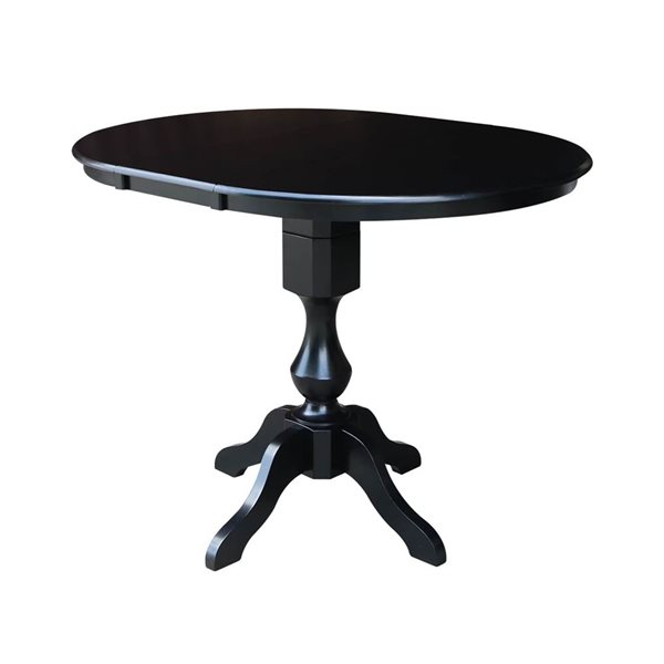 International Concepts 36-in Round Counter Height Extension Dining Table w/ Leaf and 4 Emily Stools - Black