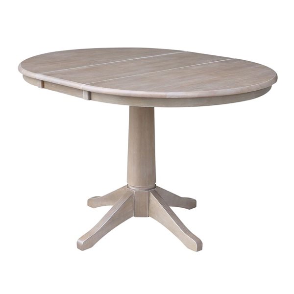 International Concepts 36-in Round Extension Wood Dining Table w/ 4 Chairs - Washed Grey Taupe