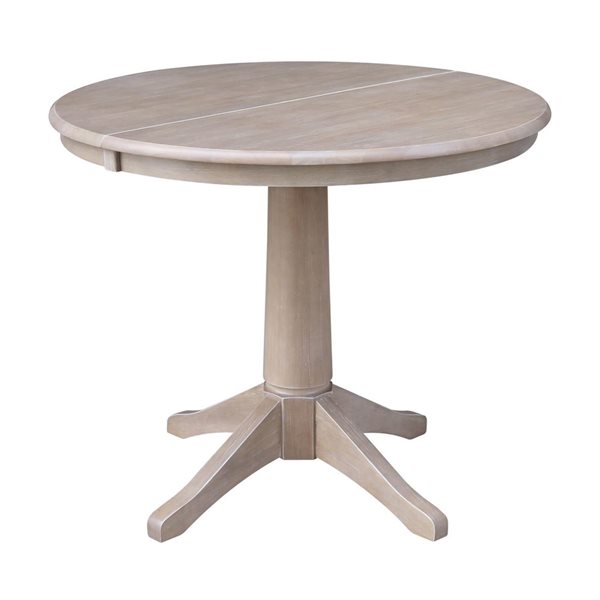 International Concepts 36-in Round Extension Wood Dining Table w/ 4 Chairs - Washed Grey Taupe