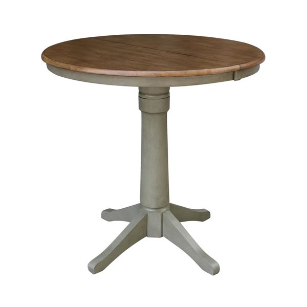International Concepts 36-in Round Extension Dining Table w/ 4 San Remo Counter Height Stools - Distressed Hickory/Stone