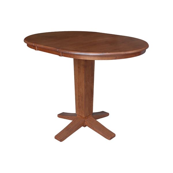 International Concepts 36-in Solid Wood Round Extension Dining Table w/ 4 Counter Height Stools - Distressed Oak/Black