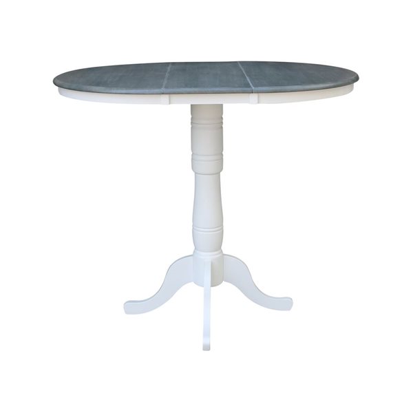 International Concepts 36-in Round Extension Wood Dining Table w/ 4 X-Back Bar Height Stools - White/Heather Grey