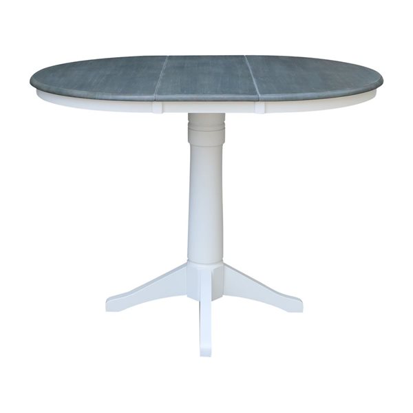 International Concepts 36-in Round Extension Dining Table w/ 4 Emily Counter Height Stools - White/Heather Grey