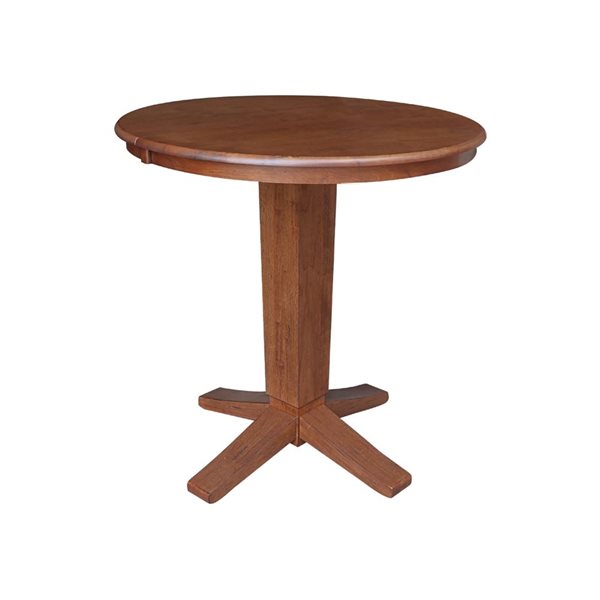 International Concepts 36-in Solid Wood Round Extension Dining Table w/ 2 Counter Height Stools - Distressed Oak/Black