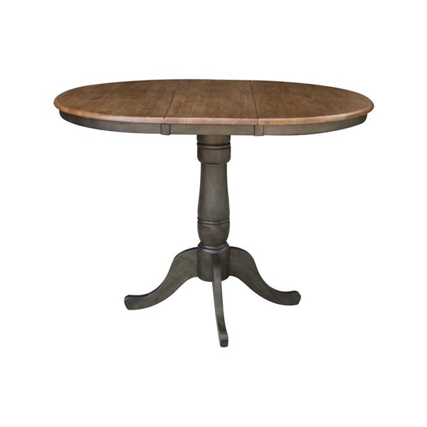 International Concepts 36-in Round Extension Dining Table w/ 4 San Remo Counter Height Stools - Hickory/Washed Coal