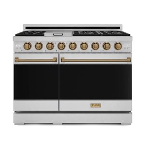 Gordon Ramsay by THOR Kitchen 48-in Stainless Steel/Bronze Professional Gas Range w/ Double Oven