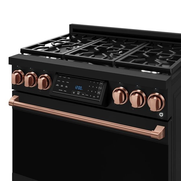 Gordon Ramsay by THOR Kitchen 36-in Black/Rose Gold Professional Gas Range w/ Tilt Panel Touch Control