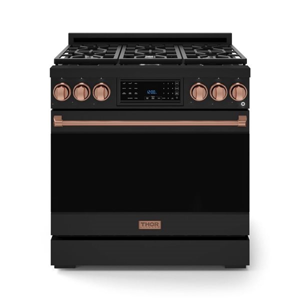 Gordon Ramsay by THOR Kitchen 36-in Black/Rose Gold Professional Gas Range w/ Tilt Panel Touch Control