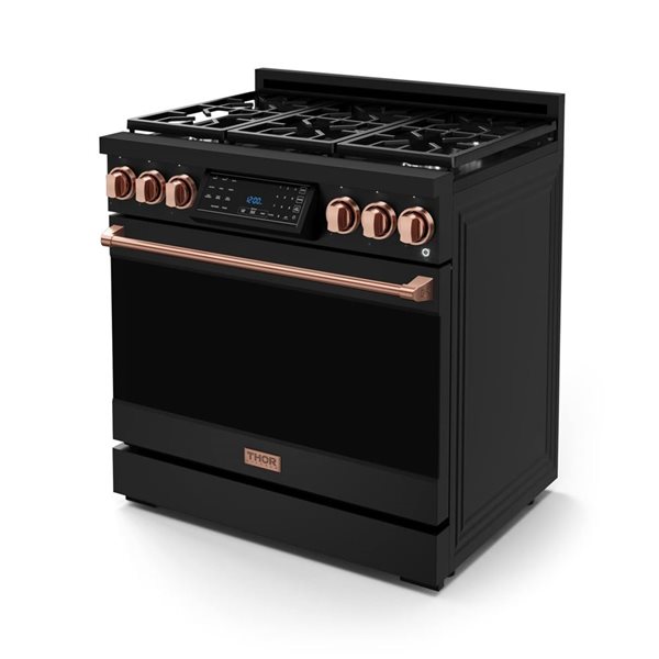 Gordon Ramsay by THOR Kitchen 36-in Black/Rose Gold Professional Gas Range w/ Tilt Panel Touch Control