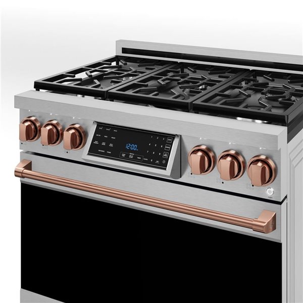 Gordon Ramsay by THOR Kitchen 36-in Stainless Steel/Rose Gold Professional Gas Range w/ Tilt Panel Touch Control