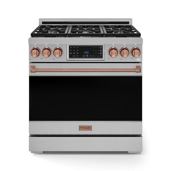 Gordon Ramsay by THOR Kitchen 36-in Stainless Steel/Rose Gold Professional Gas Range w/ Tilt Panel Touch Control