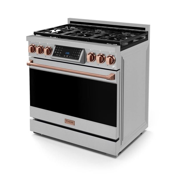 Gordon Ramsay by THOR Kitchen 36-in Stainless Steel/Rose Gold Professional Gas Range w/ Tilt Panel Touch Control