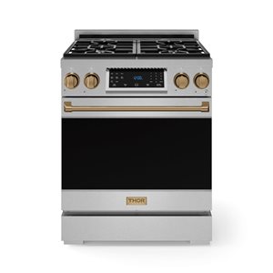 Gordon Ramsay by THOR Kitchen 30-in Stainless Steel/Bronze Professional Gas Range w/ Tilt Panel Touch Control