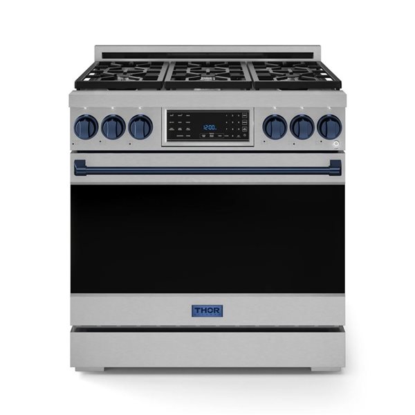 Gordon Ramsay by THOR Kitchen 36-in Stainless Steel/Navy Blue Professional Gas Range w/ Tilt Panel Touch Control