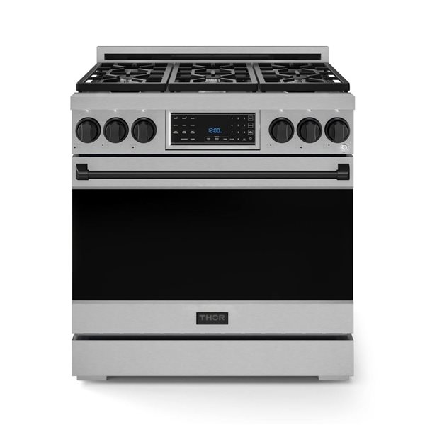 Gordon Ramsay by THOR Kitchen 36-in Stainless Steel/Black Professional Gas Range w/ Tilt Panel Touch Control