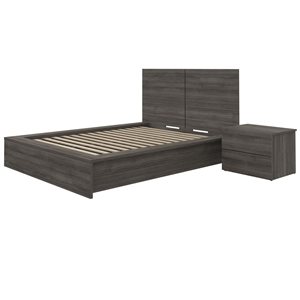 Ensemble de chambre à coucher lit à 2 places de 3 pièces James de Nexera, chêne gris