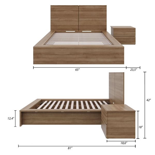 Nexera James 3-Piece Double-Size Bedroom Set - Brown Oak
