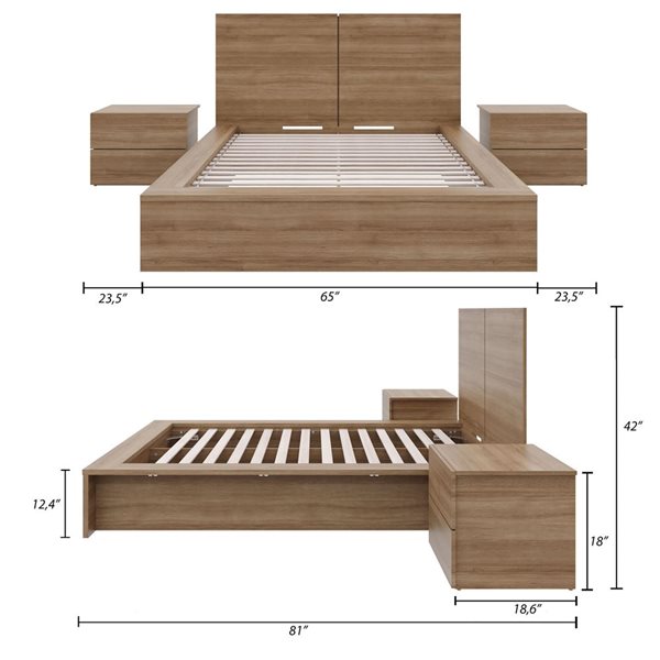 Nexera James 4-Piece Double-Size Bedroom Set - Brown Oak