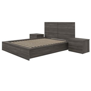Ensemble de chambre à coucher grand lit de 4 pièces James de Nexera, chêne gris
