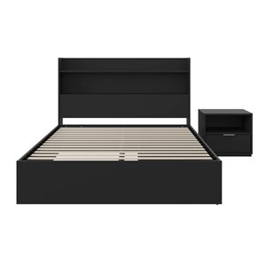 Nexera Hunter Queen-Size Platform Bed w/ Bookcase Headboard and 1-Drawer Nightstand - Black