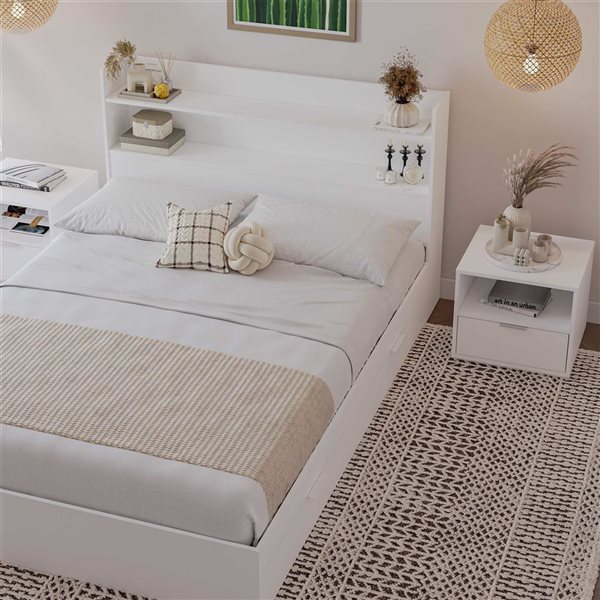 Nexera Hunter Full-Size Platform Bed w/ Headboard and 2 Nightstands - White