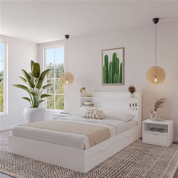 Nexera Hunter Full-Size Platform Bed w/ Headboard and 2 Nightstands - White