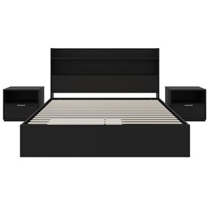 Lit plateforme grand lit Hunter de Nexera avec tête de lit et 2 tables de nuit, noir