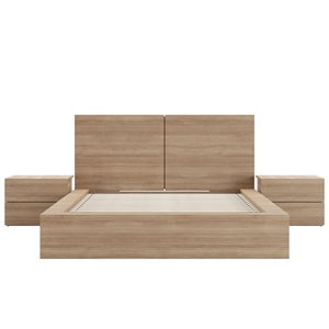 Ensemble de chambre à coucher grand lit de 4 pièces James de Nexera, chêne brun