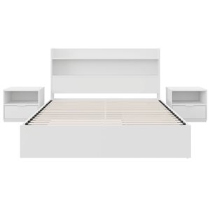 Nexera Hunter Queen-Size Platform Bed w/ Headboard and 2 Nightstands - White