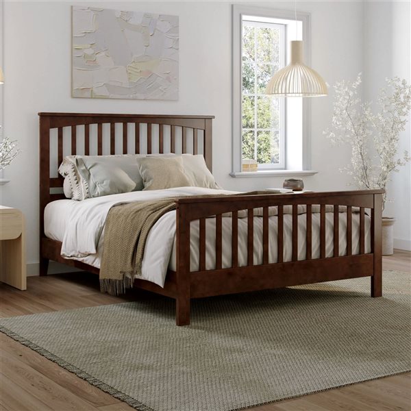 AFI Furnishings Camilla Queen Low Profile Walnut Platform Bed with Matching Footboard
