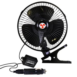 Ventilateur oscillant à pince Koolatron 12 V à 2 vitesses noir