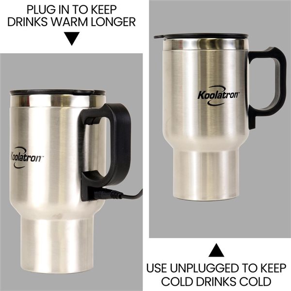 Koolatron 12 V USB Heated/Insulated Stainless Steel Travel Mug 500-ml