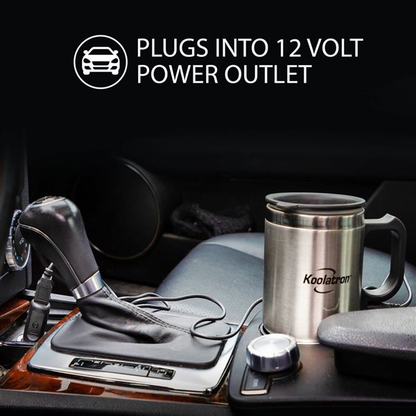 Koolatron 12 V USB Heated/Insulated Stainless Steel Travel Mug 500-ml