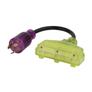 Cordon adaptateur à fiche L5-20 vert Color Connect de Reliance Controls 125 v 20 A, (3) connecteurs 5-15