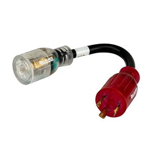 Cordon adaptateur à fiche NEMA L14-30 rouge Color Connect de Reliance Controls 125 V 30 A, fiche L5-30/connecteur L14-30
