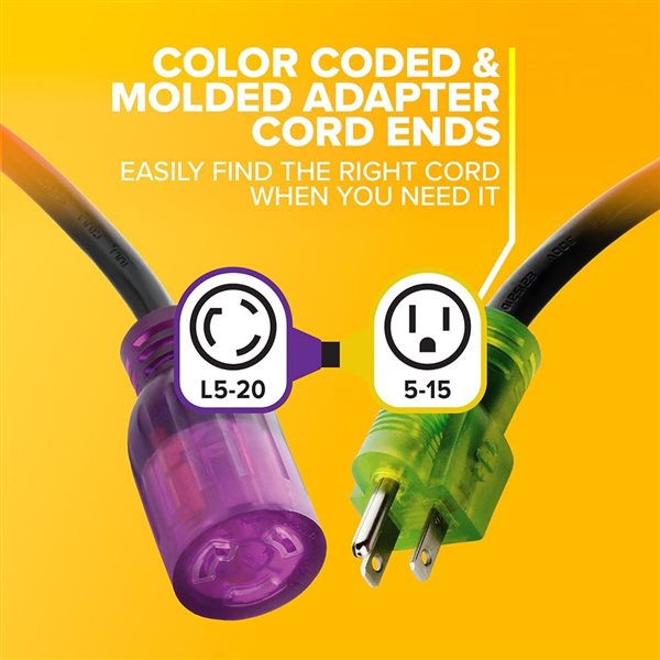 Reliance Controls Color Connect Purple 125 V 15 A 5-15-Plug Adapter Cord - L5-20 Connector