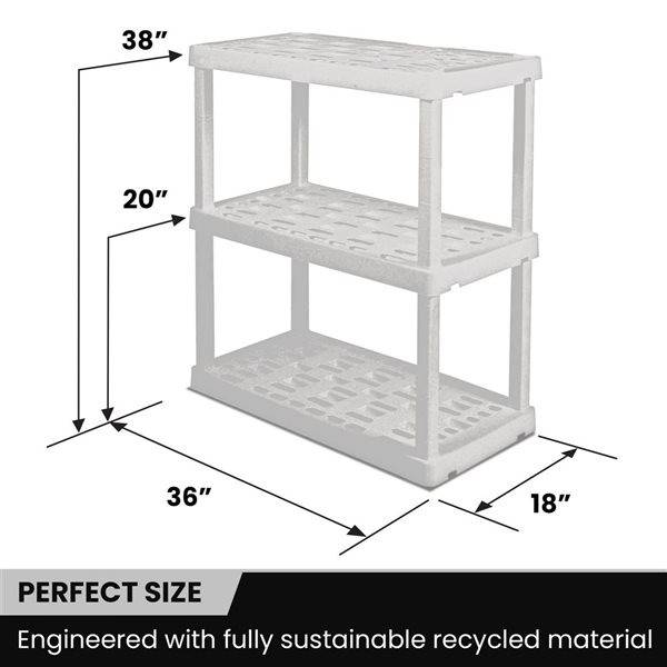 Oskar Large 3-Tier White Interlocking Shelving Unit - 18 x 36 x 38-in